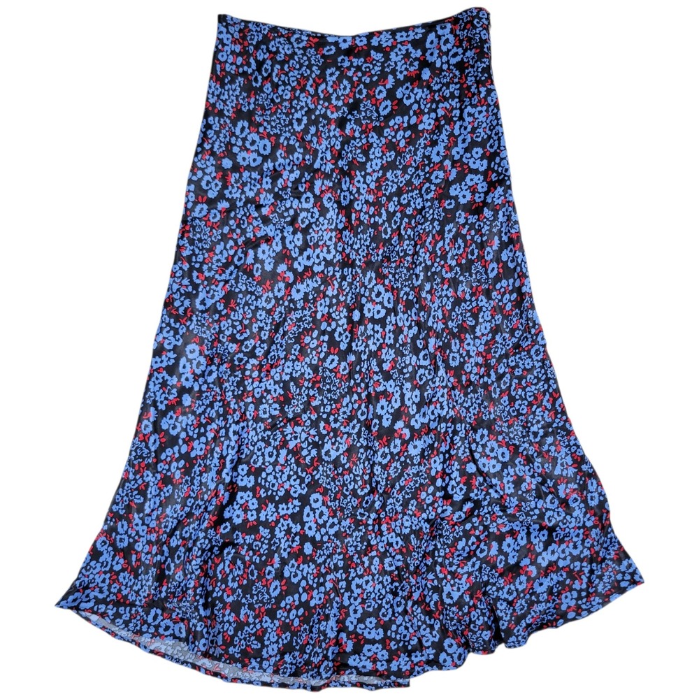 Boden Bias Slip Skirt Women US 12 Blue Floral Midi Business Casual Boho Feminine